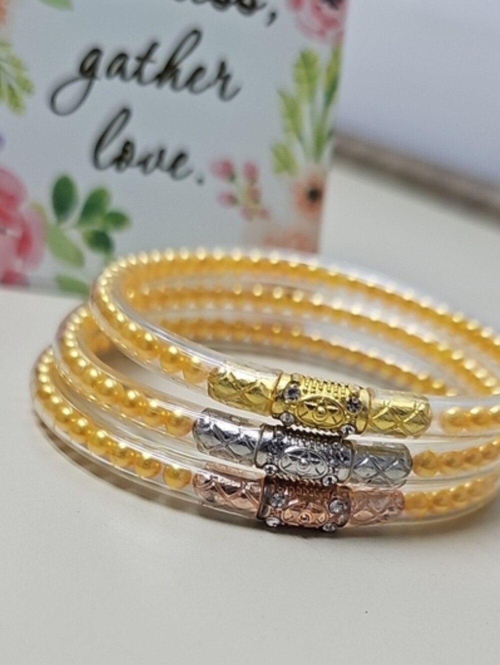 All Weather Womens Bangles Yellow Pearl. Three Queen (Not Budhagirls)
